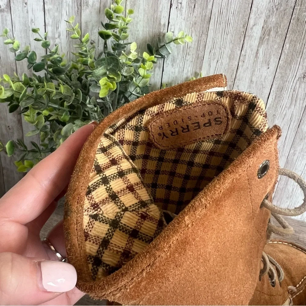 Sperry Ladyfish Fold Over Tan Suede Winter Boots Womens 8